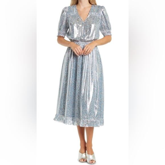 Current Air Leopard Shine Midi Dress Blue NEW - Picture 2 of 8